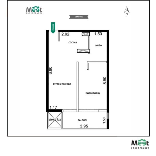 Mendoza y Santiago · 1 Dormitorio · Amoblado · Alquiler