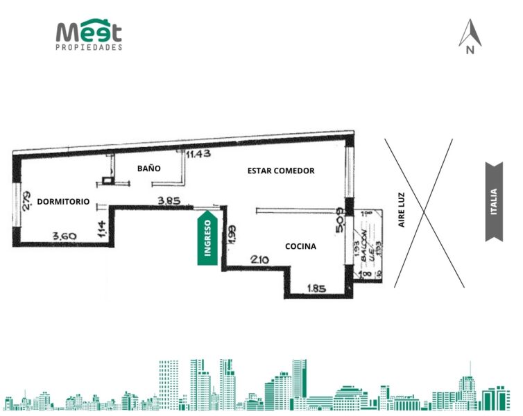 Italia y Mendoza · 1 Dormitorio · Venta